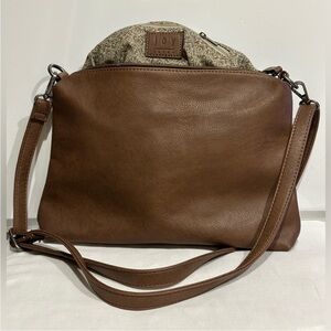 Joy Susan Tan Shoulder Bag with Patterned Accent